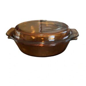 Anchor Hocking Fire King Vtg Amber Glass Oval Casserole 1-1/2 QT Dish With Lid